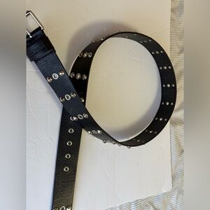 Michael Kors Women's Studded Leather Belt XL Black Silver Hardware 553412 Wide